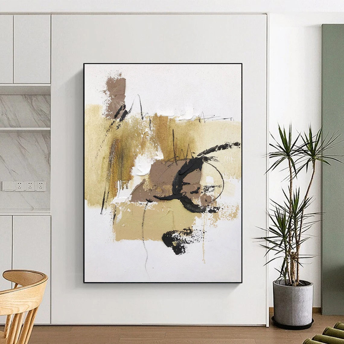 “Beige - Brown - Black Expressive Strokes” ,Abstract Acrylic Painting CT0797