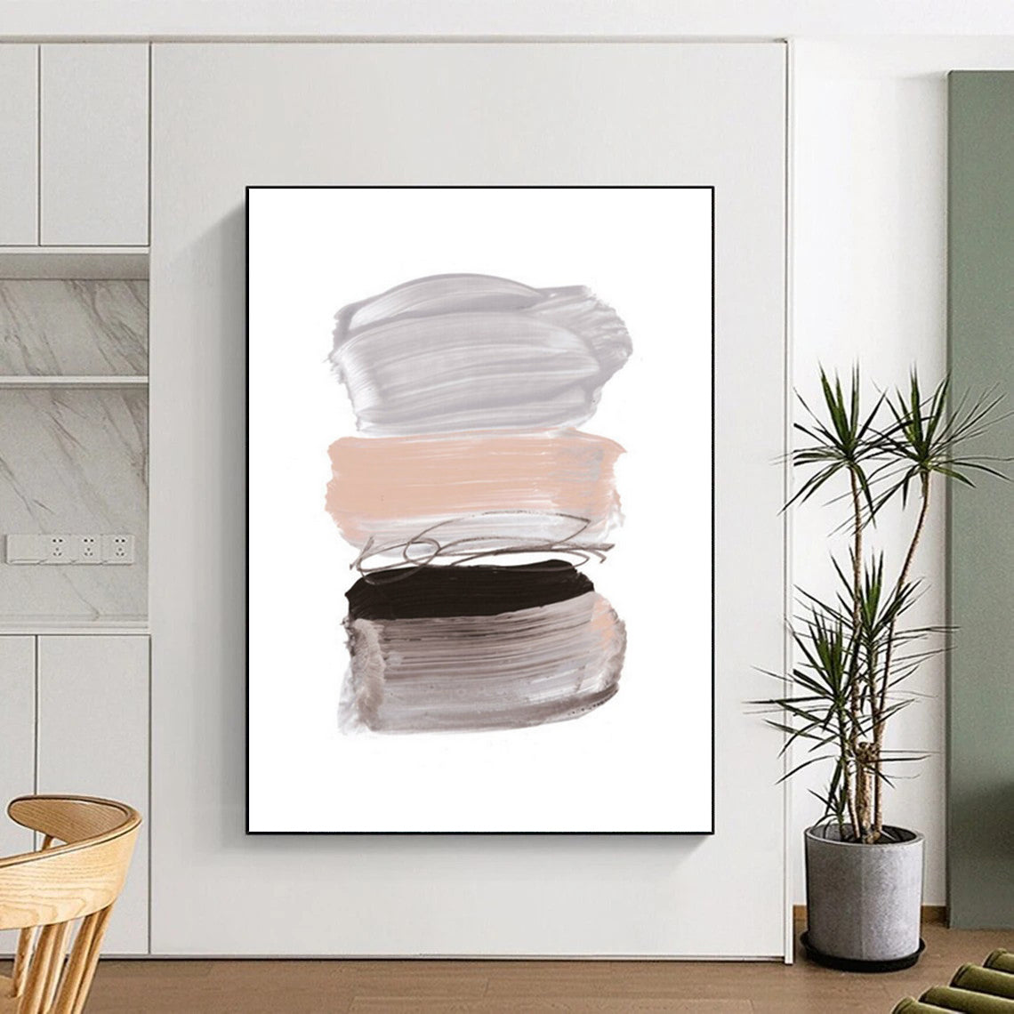 “Soft Gray - Pink Paint Strokes Stack” - Minimalist Color Field Painting On Canvas DTP184