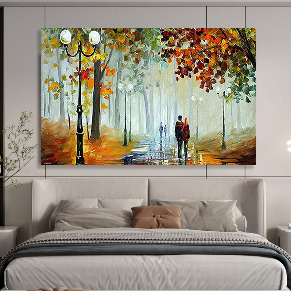 Colorful Autumn Park Stroll - Impressionist Landscape Painting On Canvas DLZ225