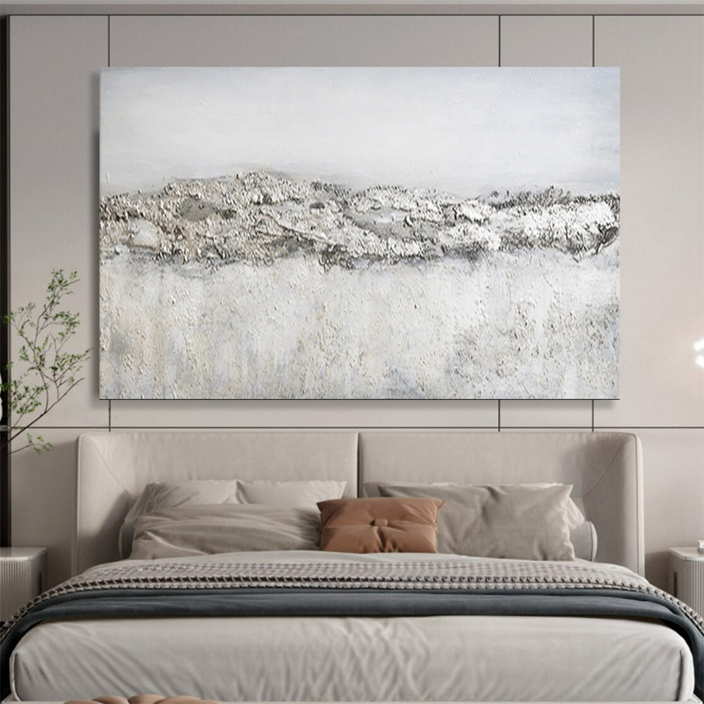 “Textured Gray Horizon” - Gray & White Minimalist Abstract Painting On Canvas DLZ260