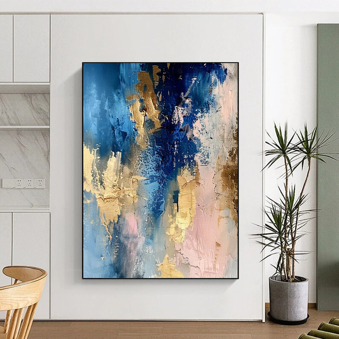 “Blue - Gold - Pink Abstract Blend” - Abstract Expressionist Painting On Canvas DTP072
