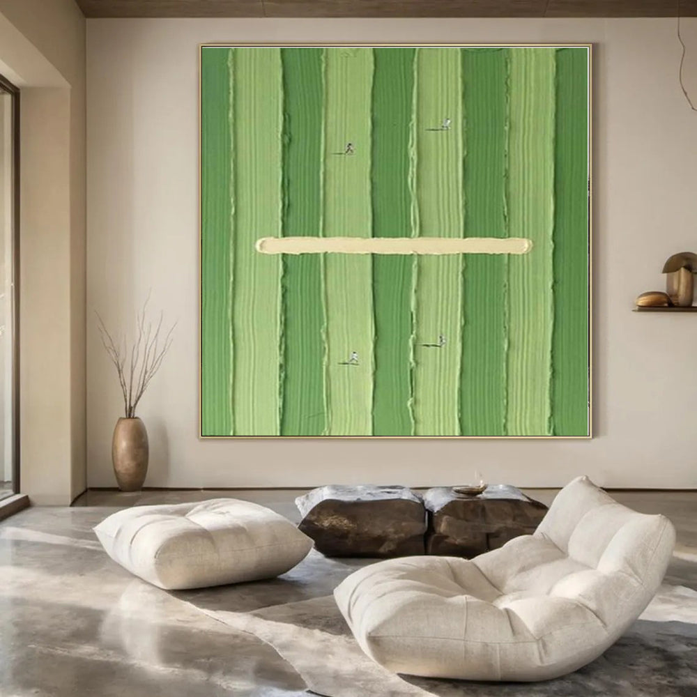 Green Stripes & Mini Runners - Minimalist Conceptual Acrylic Painting CT1356