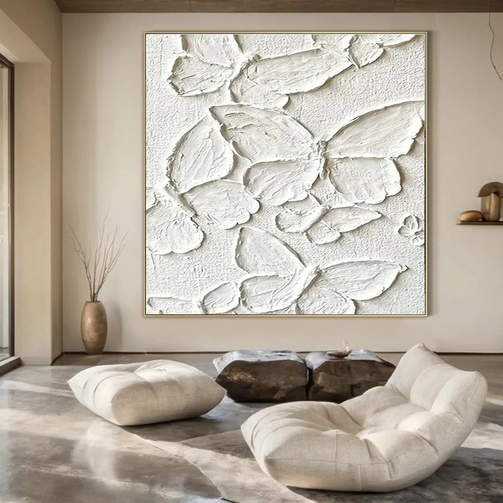 White Textured Butterflies on White - "Whimsical Wings" - 3D Textured Painting CT1468