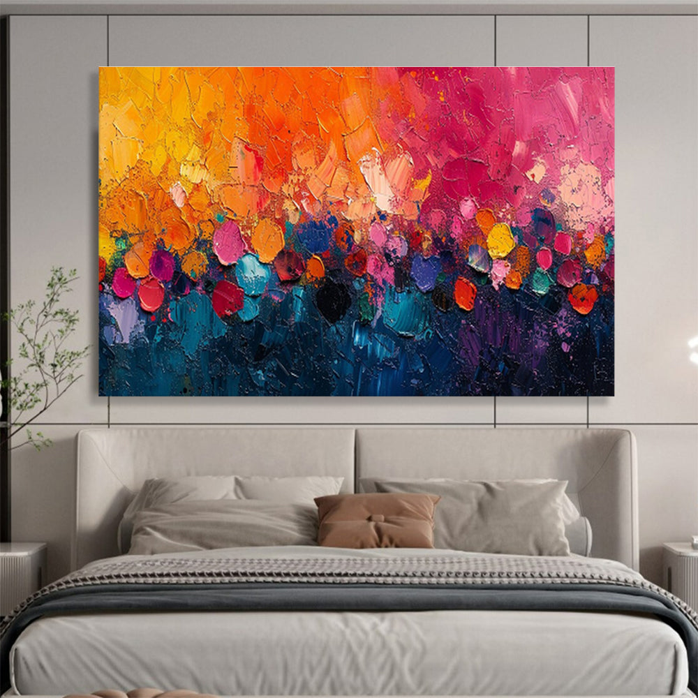 “Colorful Dusk Carnival” - Orange, Pink, Blue Abstract Impasto Painting On Canvas DKH710