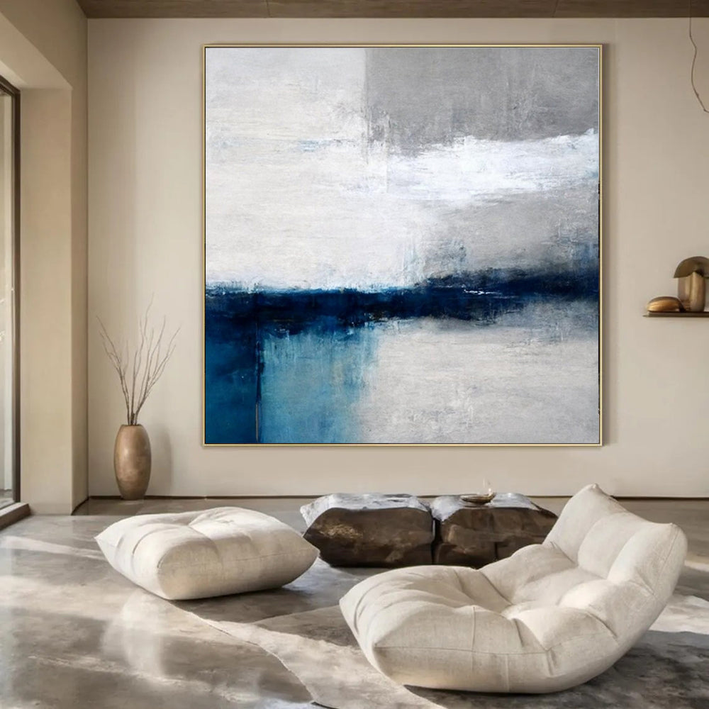 “White - Gray - Blue Minimalist Horizon” – Minimalist Abstract Art CT1020