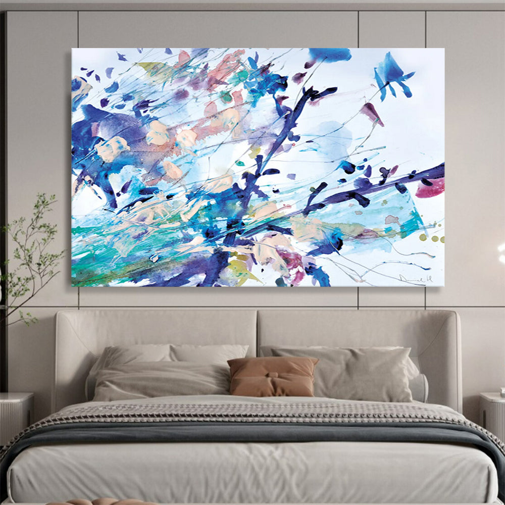 “Colorful Floral Splash” Watercolor - style Abstract Painting On Canvas DLZ147