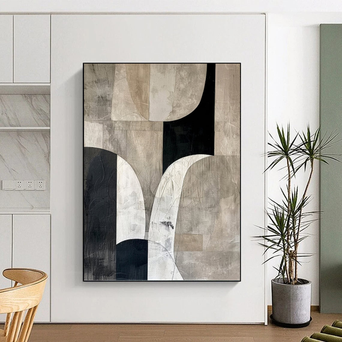 Monochrome Abstract Shapes with Subtle Tones - Abstract Painting On Canvas DKH1320
