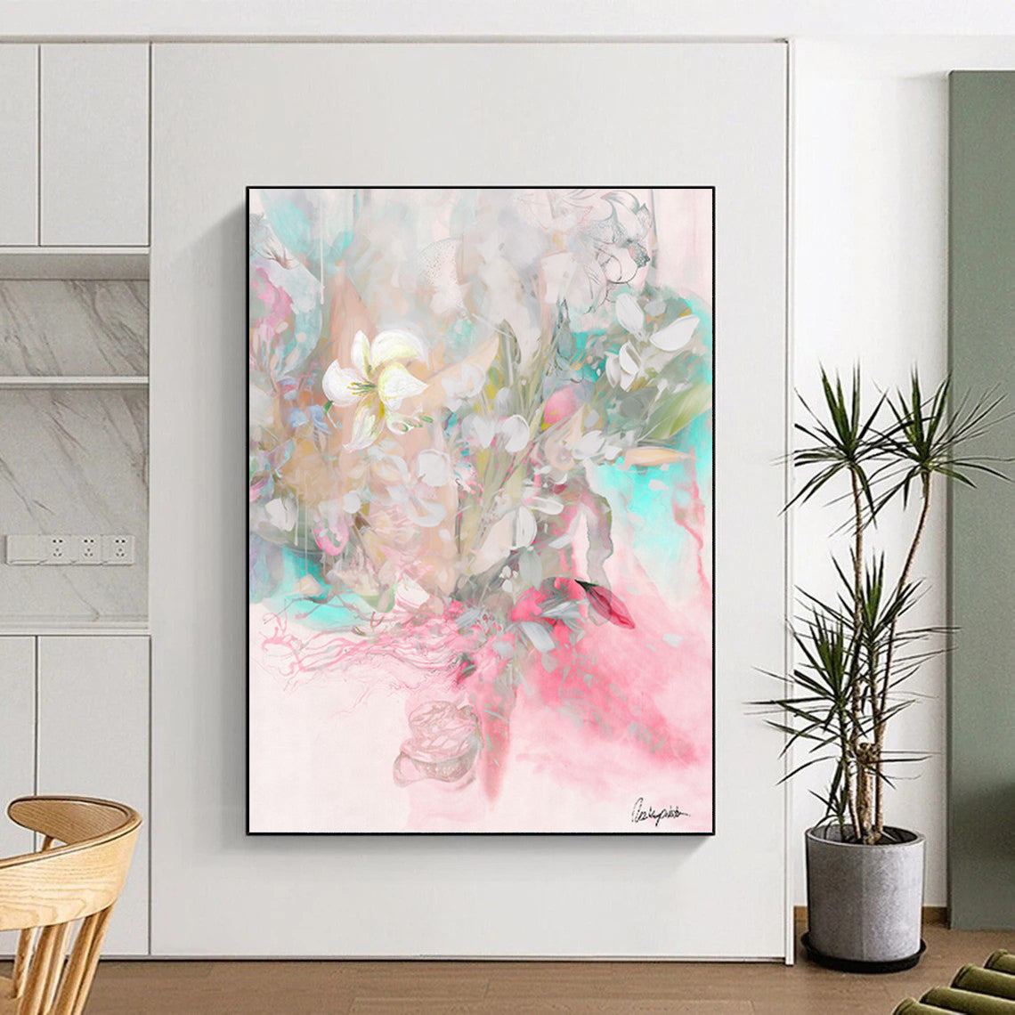 “Soft - Colored Floral Bouquet” - Dreamy Watercolor Painting On Canvas DKH1084