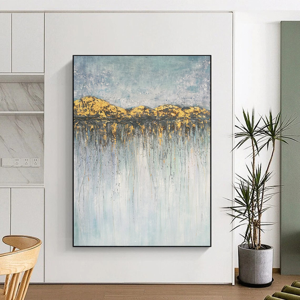 “Gold - Drenched Mountain Reflections” – Textured Abstract Landscape CT2077