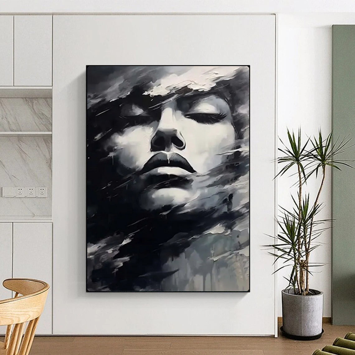 “Monochrome Abstract Face” – Expressive Oil Painting On Canvas CT2130