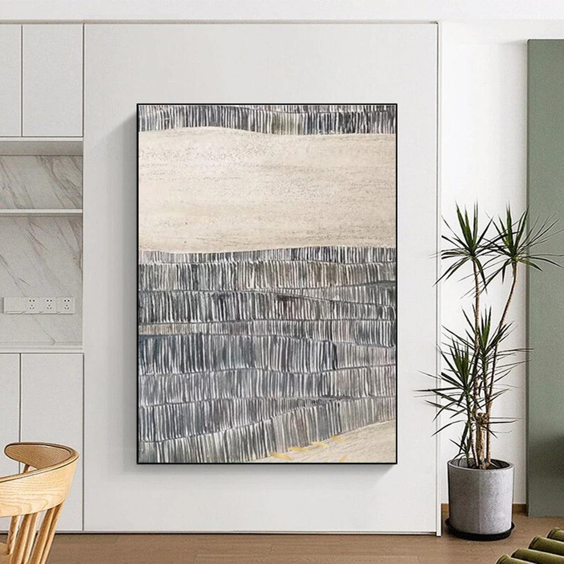 Gray - White Wavy Textures, “Stone Ripples” - Textured Abstract Acrylic Painting CT0729