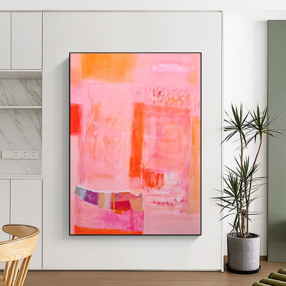 “Coral Cuts” - Abstract Color - Blocked Canvas Art on Canvas CT1868