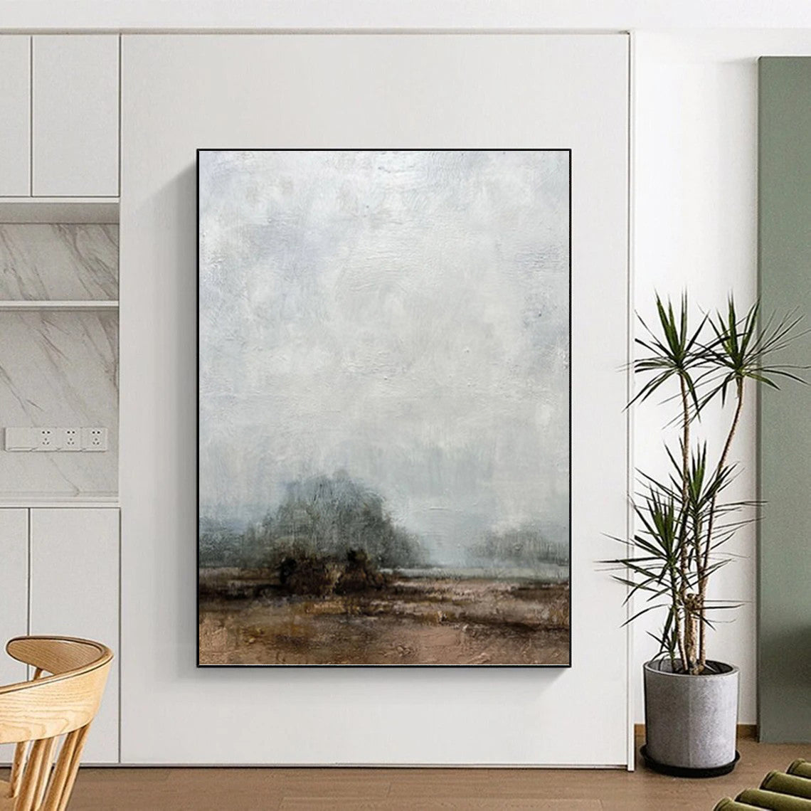 “Misty Horizons” - Gray & Brown Subtle Landscape Painting On Canvas DKH1510