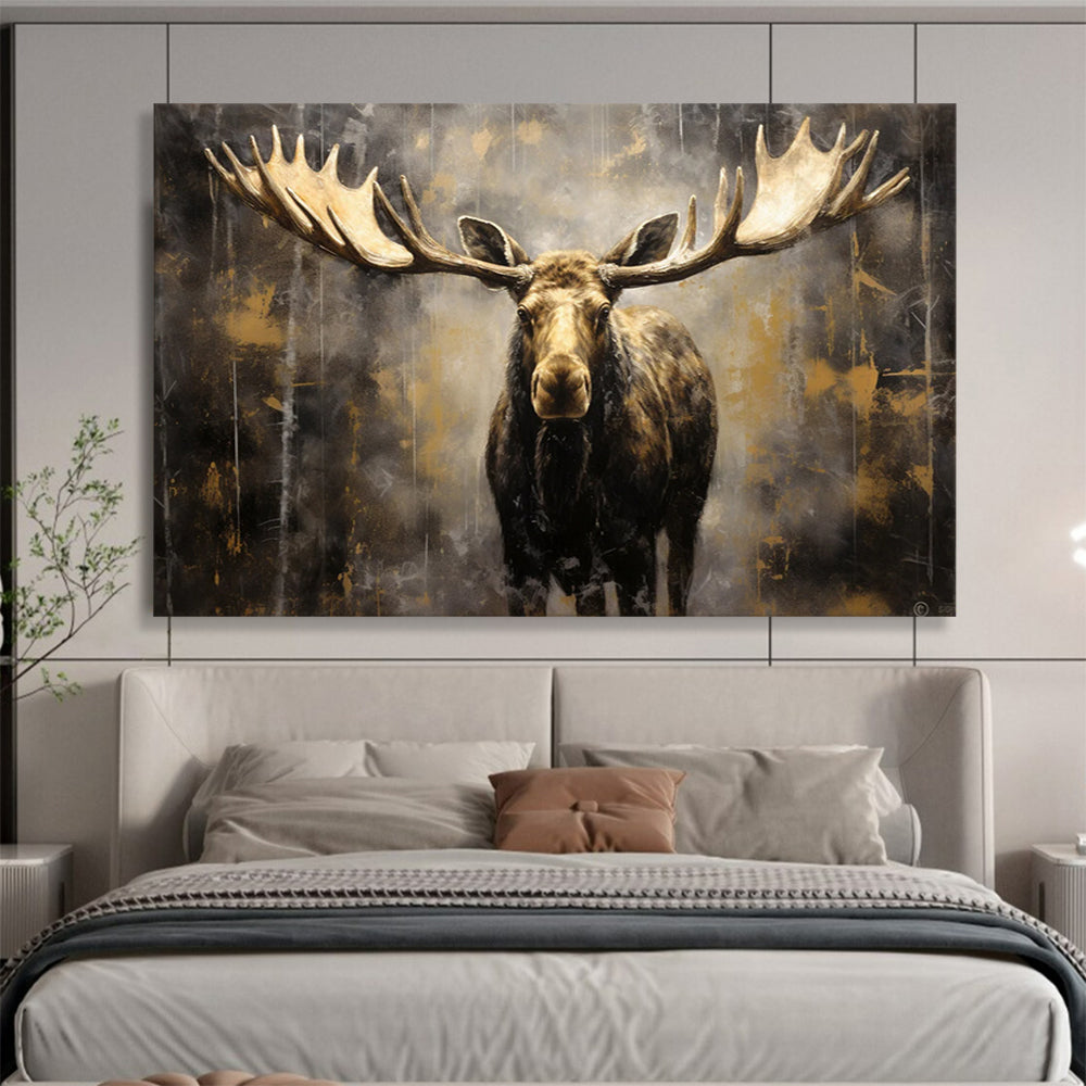 “Gilded Moose In A Dark Landscape” Animal Painting On Canvas DLZ079