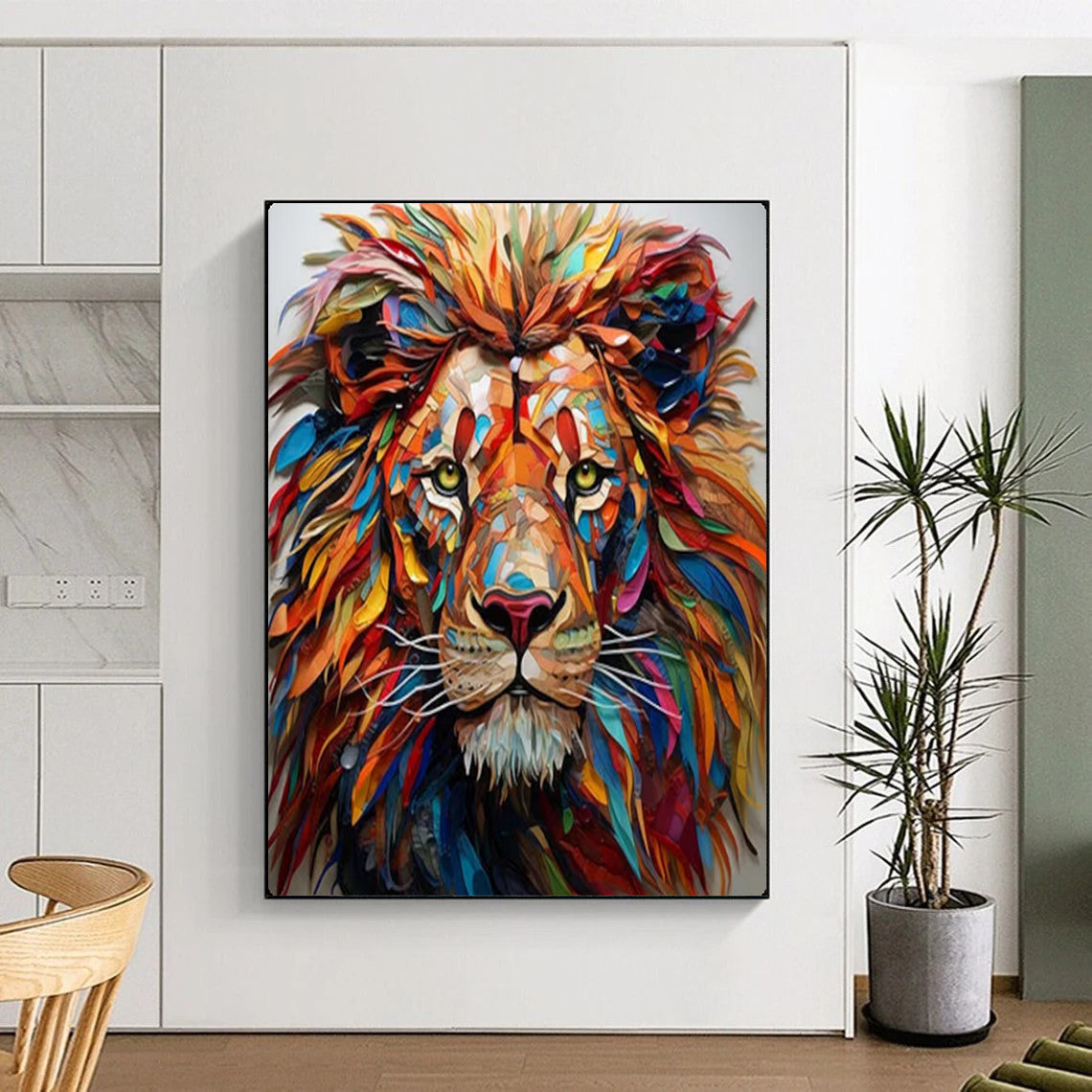 “Colorful Collage - Style Lion” – Mixed - Media Animal Artwork On Canvas CT2136