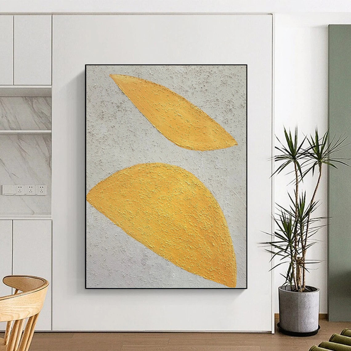 “Textured Yellow Leaves” - Nature - Inspired Abstract Painting On Canvas DKH1074