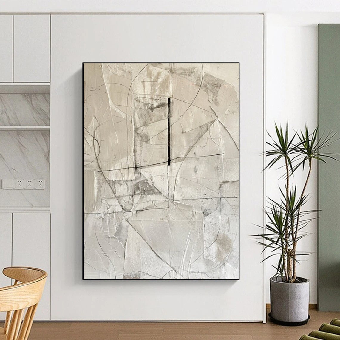 “Monochrome Geometric Lines” - Abstract Minimalist Painting On Canvas DTP001