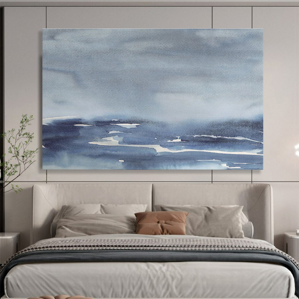 “Blue and Gray Watercolor Abstract Sea” Painting On Canvas DKH168