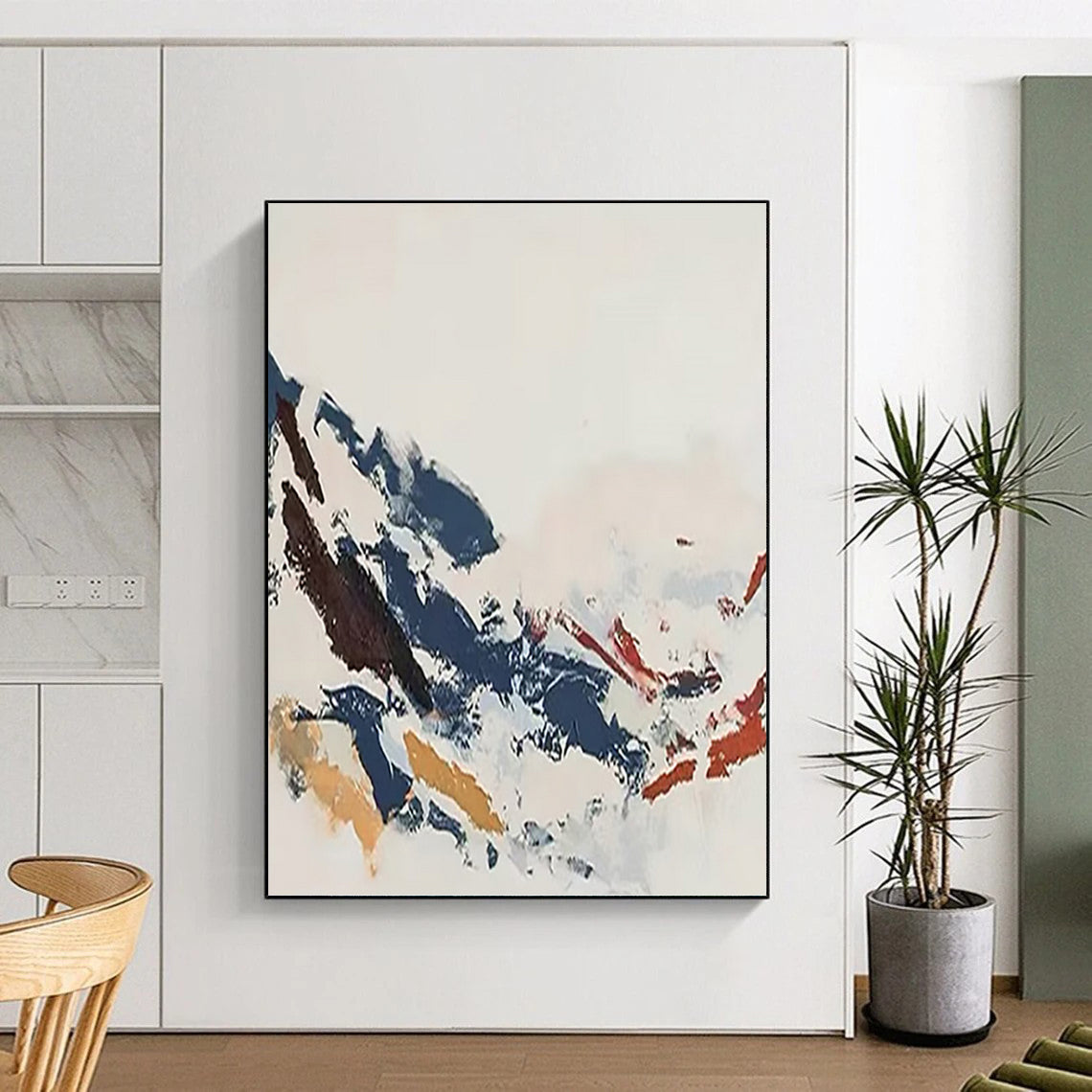 “Colorful Chaos” - Blue, Brown, Orange & Red Abstract Splashes Painting On Canvas DKH1548