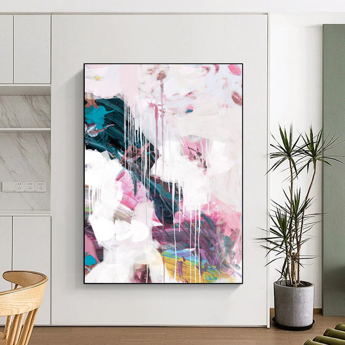 “Pink and White Dripping Dream” - Soft - Toned Dripping Abstract Painting On Canvas DTP192