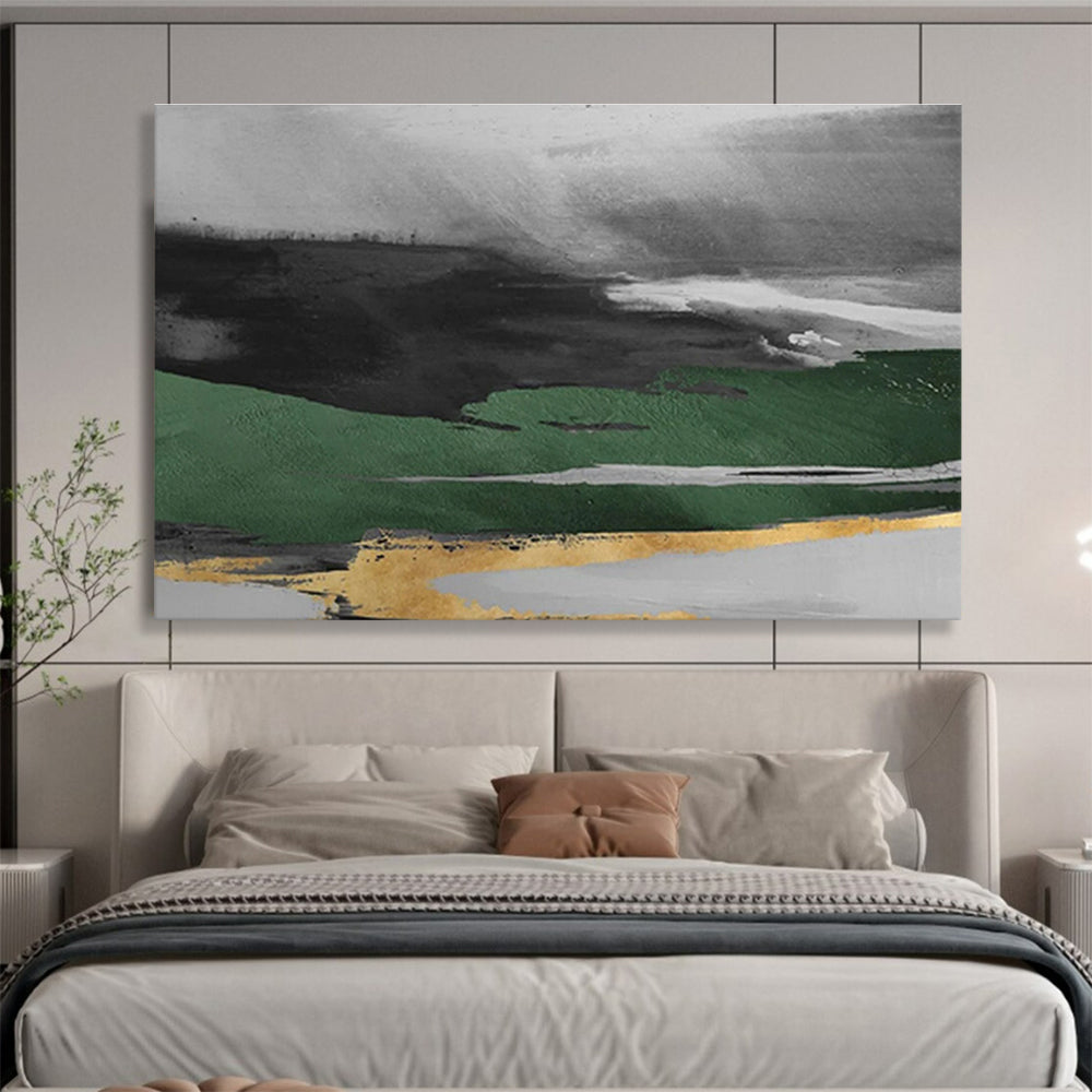Black - Green Abstract Landscape - Abstract Landscape Painting On Canvas DKH606