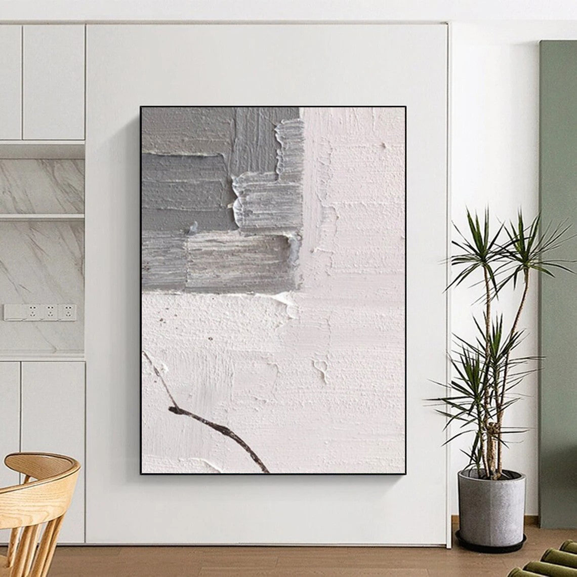 “Gray, White Textured Fragment ‘Subtle Chaos’” - Impasto Abstract Painting On Canvas DTP361