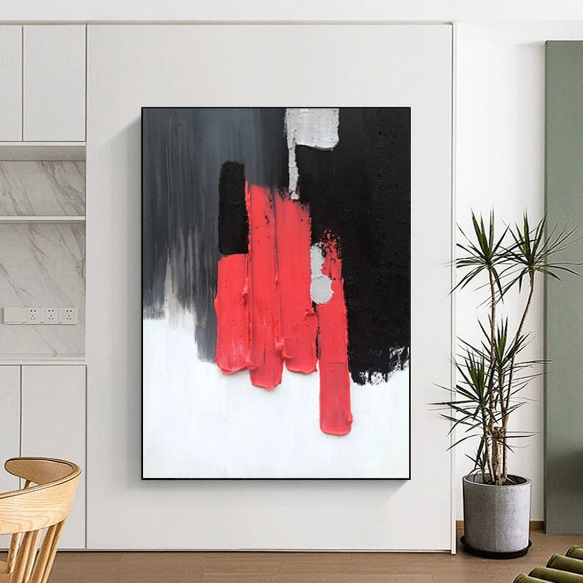 “Red, Black, White Blocks ‘Bold Simplicity’” - Abstract Impasto Painting On Canvas DTP394