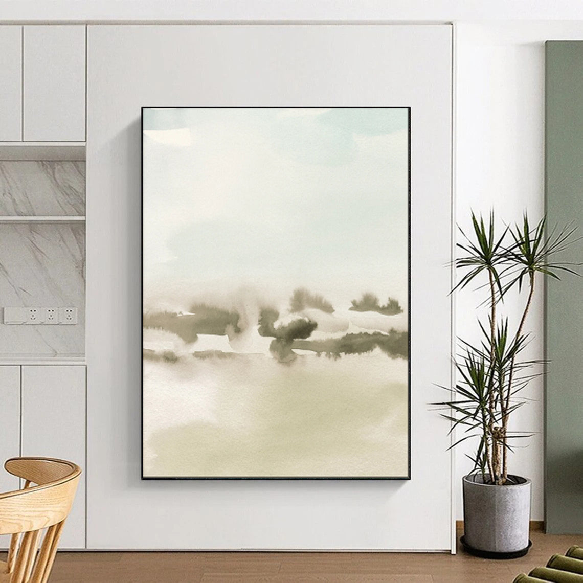 “Soft Hues of Green and Gray - Misty Landscape” - Watercolor Abstract Art CT1963