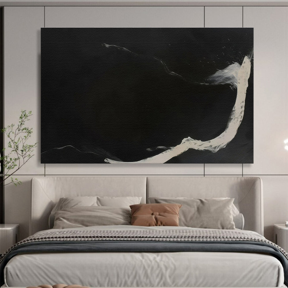 Black Canvas with White Streaks - Monochromatic Abstract Painting On Canvas DKH591