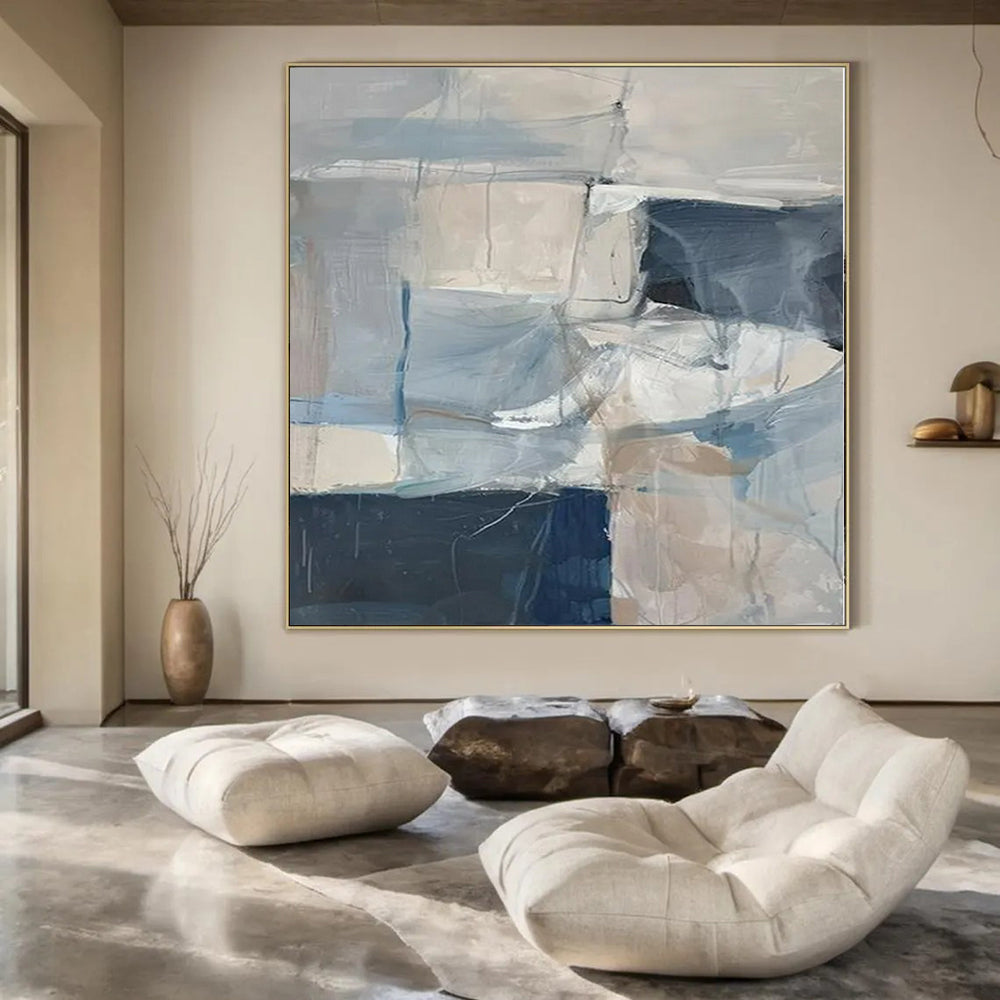 Soft Blue and Gray Blocks - Abstract Gouache Painting CT1218