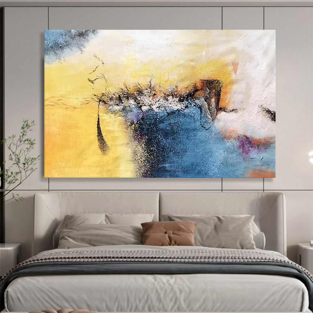 “Yellow - Blue Abstract Fusion” Abstract Expressionist Painting On Canvas DLZ156