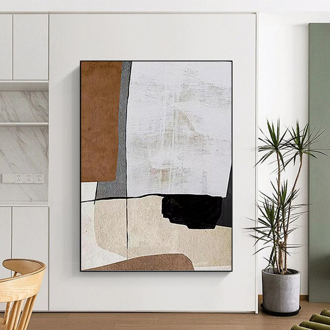 “Neutral Geometry” - Brown, Gray, White & Black Abstract Forms Painting On Canvas DKH1520