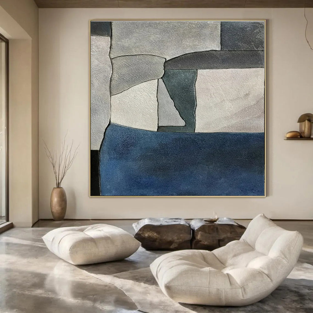 Grey - Blue Geometric Shapes - Minimalist Geometric Watercolor Painting CT1425