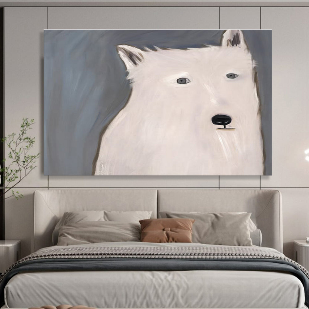 “Minimalist White Wolf” Abstract Portrait Painting On Canvas DKH422