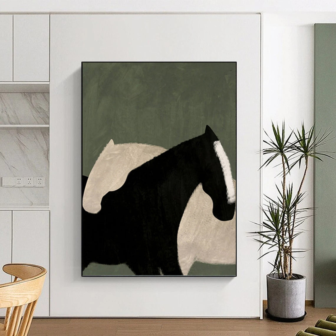 Abstract Black and White Horse Silhouettes - Equine Painting On Canvas DKH1411