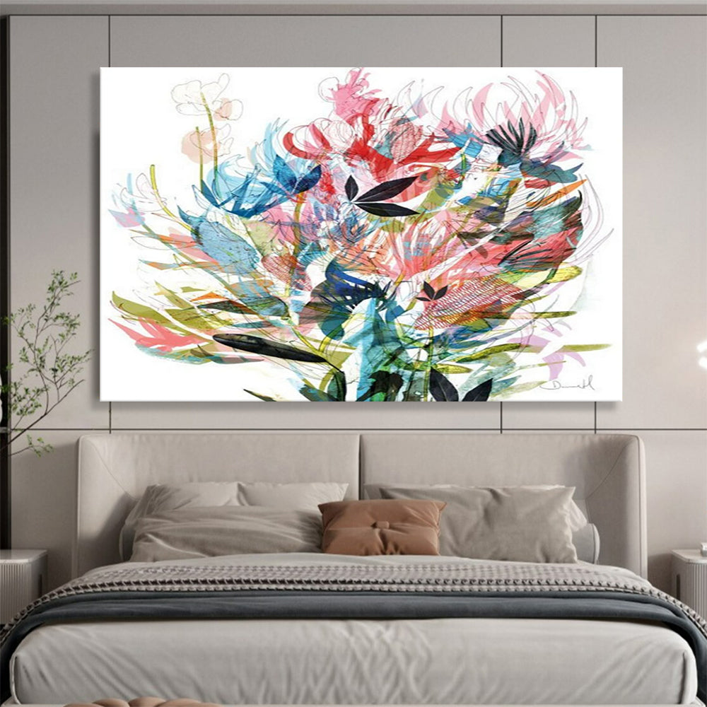 “Colorful Floral Burst” Botanical Abstract Painting On Canvas DLZ138
