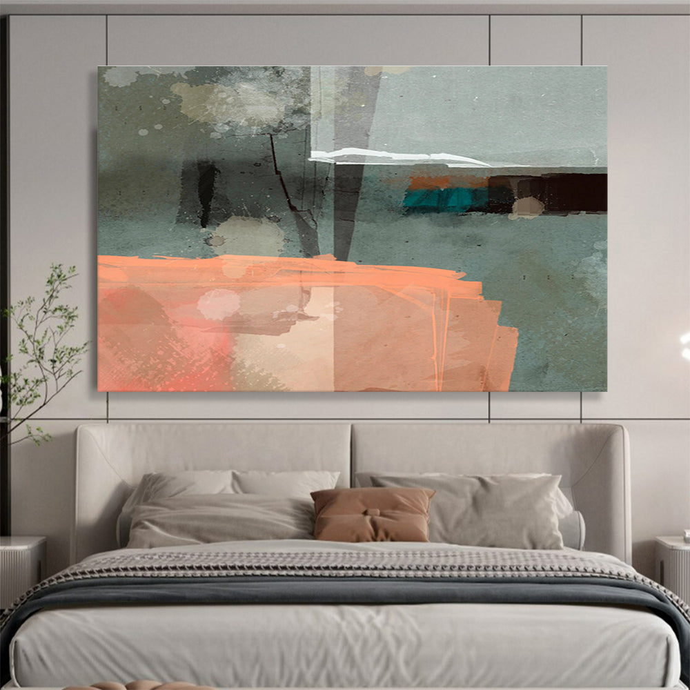 Grey and Orange Abstract “Urban Abstract Fusion” Painting On Canvas DKH075