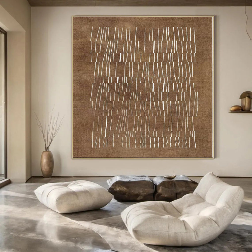 “Brown - White Linear Pattern” – Abstract Geometric Painting CT1095