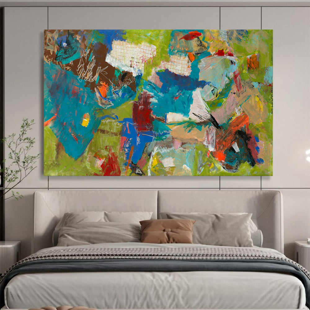 Green and Blue Abstract Shapes - Abstract Expressionist Painting On Canvas DLZ237