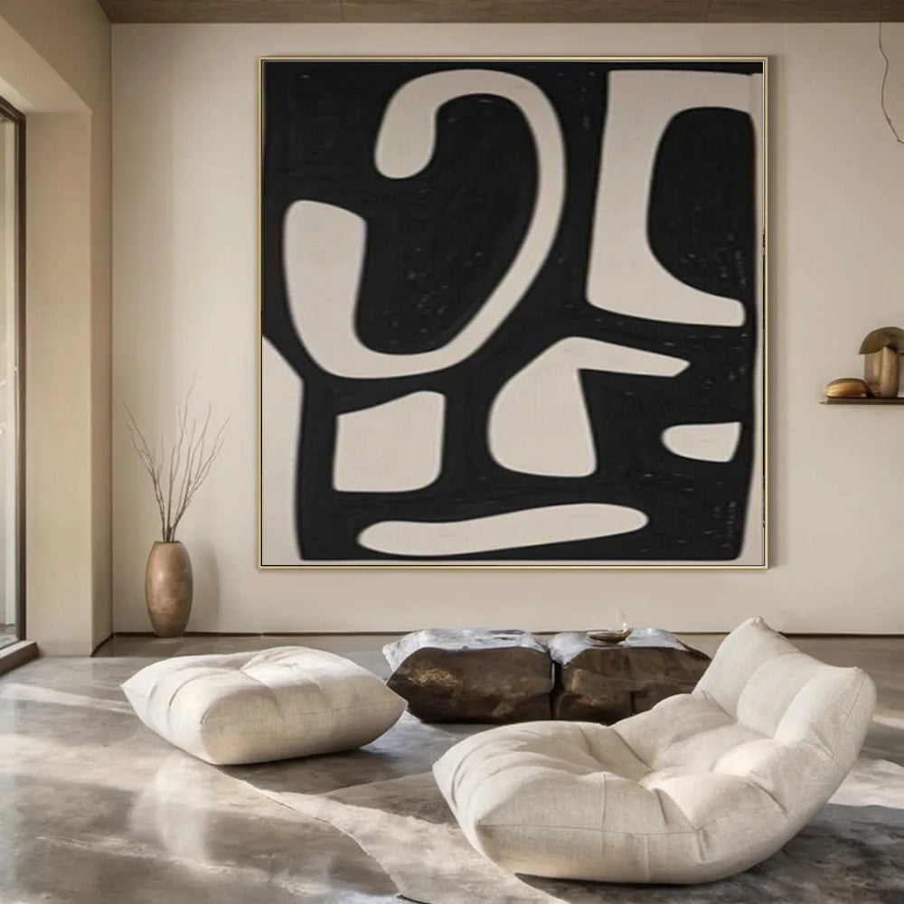 “Dynamic Black - White Forms” – Abstract Geometric Painting CT1076