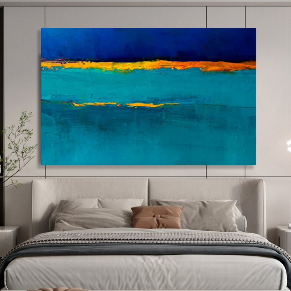 “Blue & Orange Bands” Abstract Color - Field Painting On Canvas DKH383