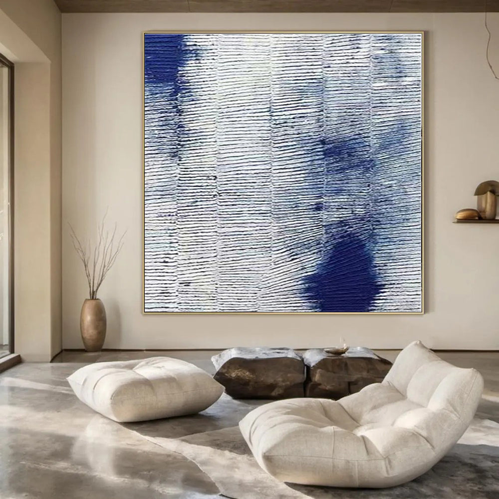 Blue - white Textured Pattern - Minimalist Textured Acrylic Painting CT1359
