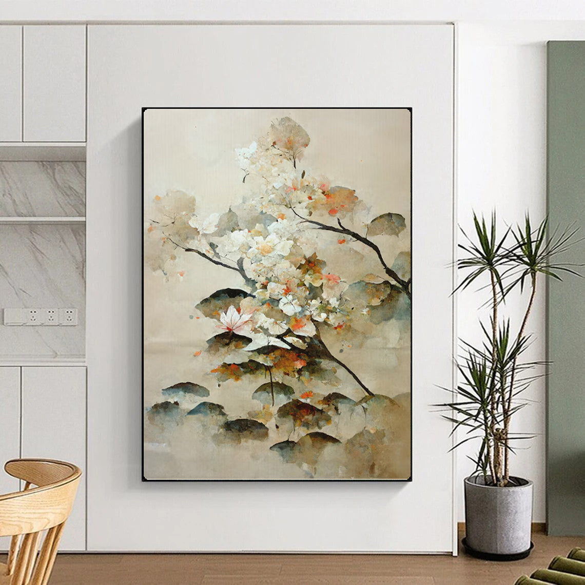“Watercolor - Style Floral Branches” – Chinese - Inspired Watercolor Painting On Canvas CT2154