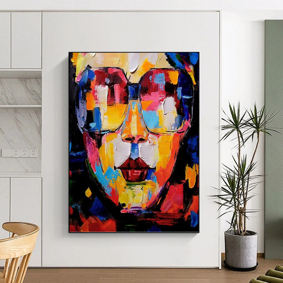 “Colorful Cubist Face” - Vibrant Cubist Portrait On Canvas DKH1652