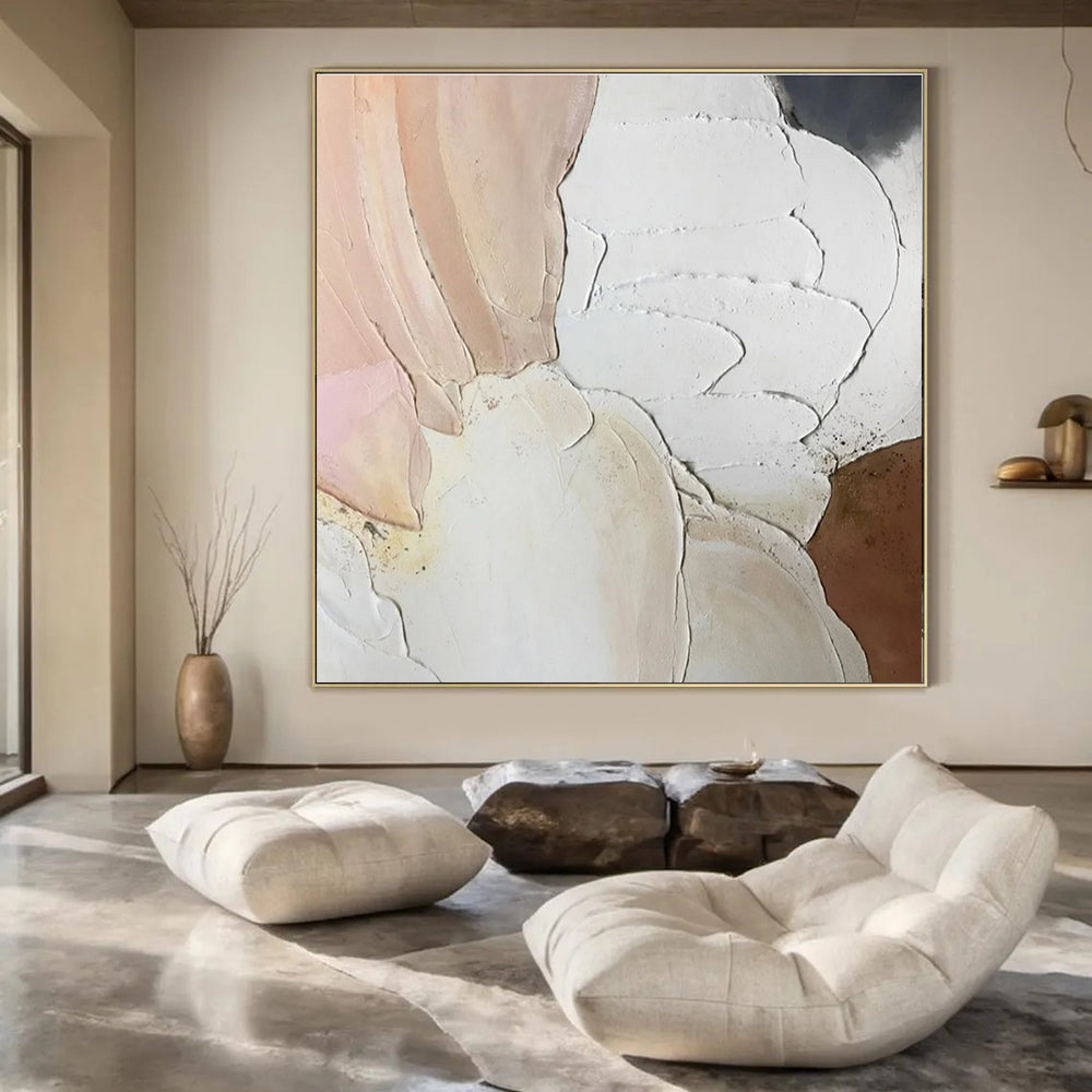 Soft Pinks, Whites & Browns, Textured Layers - "Blush Blossoms" - Textured Acrylic Painting CT1437