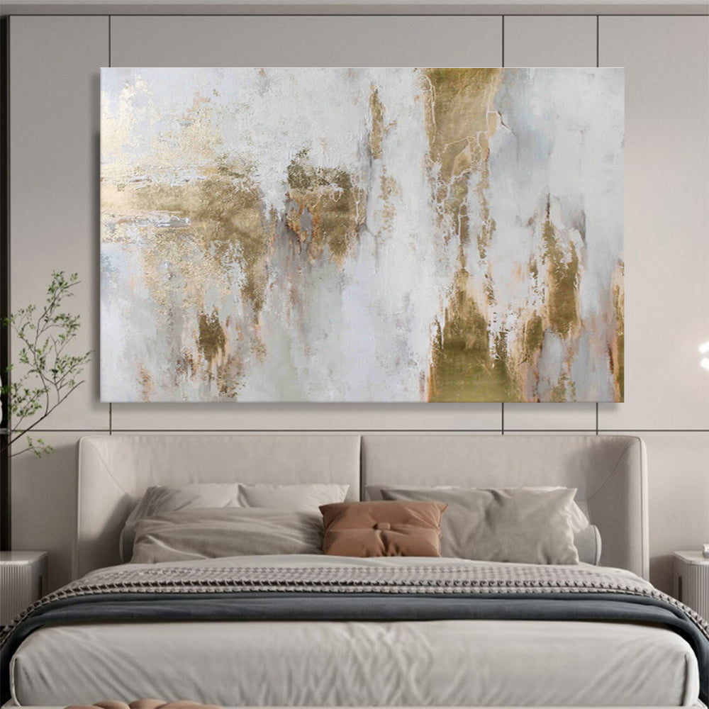 “Gold - White Textured Abstraction” Abstract Acrylic Painting On Canvas DKH521