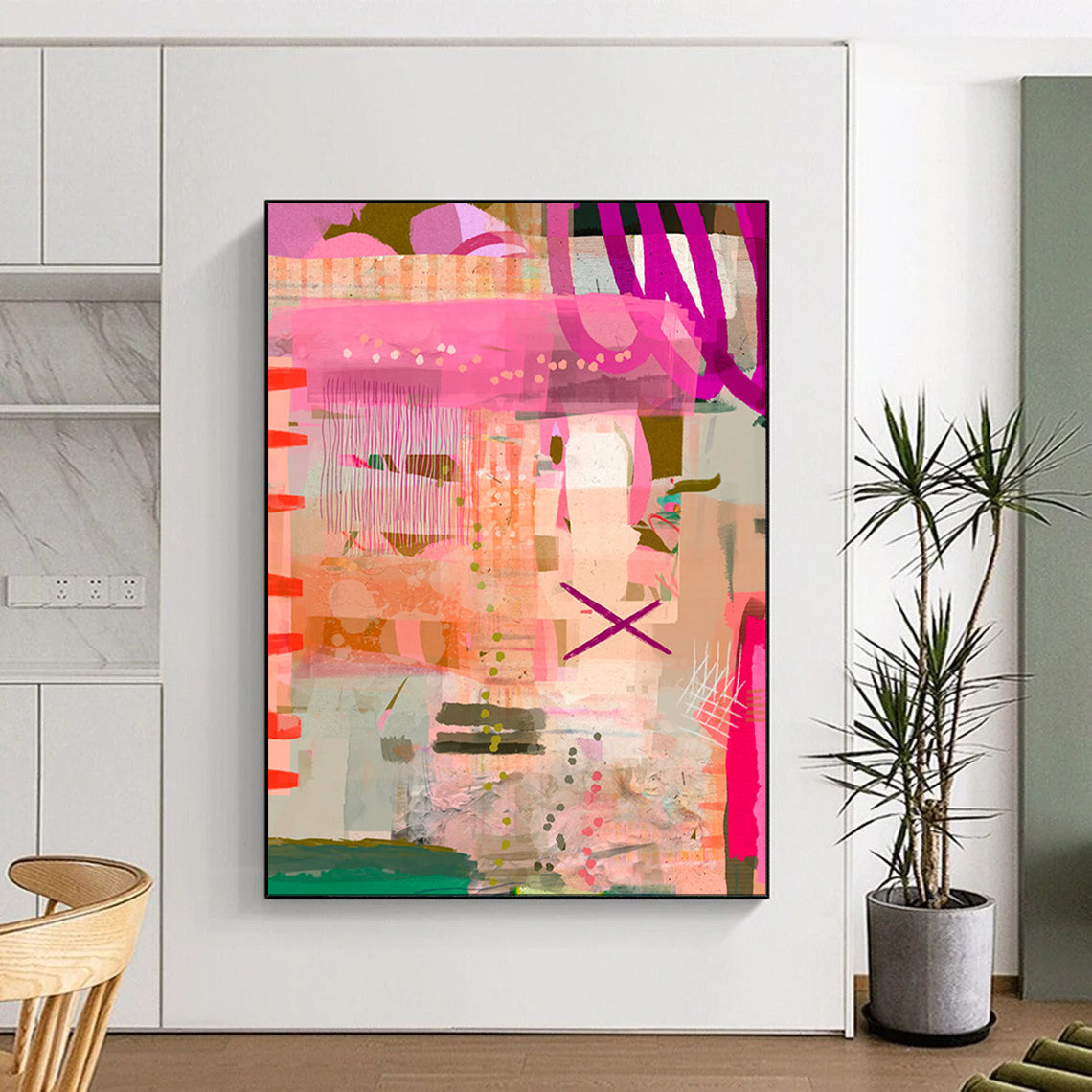 Pink, Orange, Playful Patterns - "Pink Pop Fiesta" - Abstract Mixed - media Art CT1816
