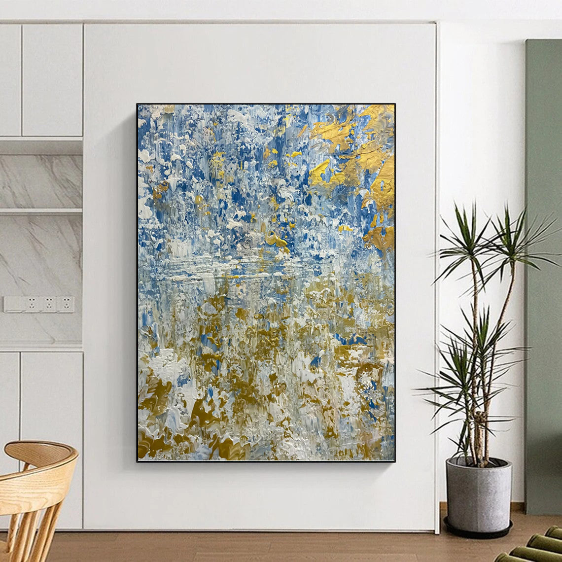 “Blue - Gold Abstract Impasto” - Expressionist Landscape - Inspired Painting On Canvas DKH1681