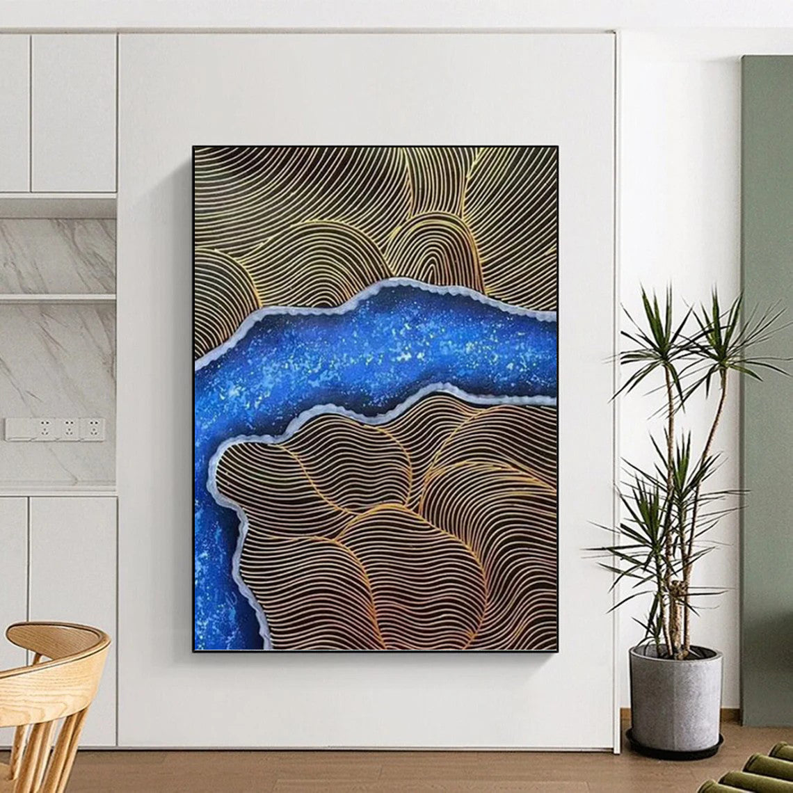 Blue and Gold Wave Abstract - Abstract Painting On Canvas DKH1345