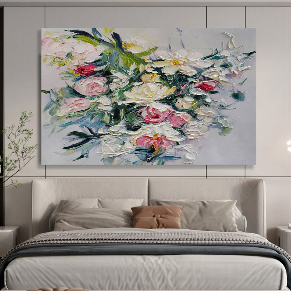 Textured Floral Bouquet in Soft Tones Painting On Canvas DKH661